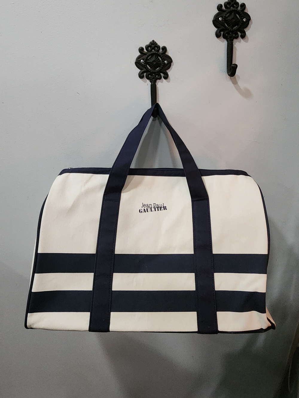 Jean Paul Gaultier Navy And Cream Striped Travel Gym Bag Weekender Unisex NWOT